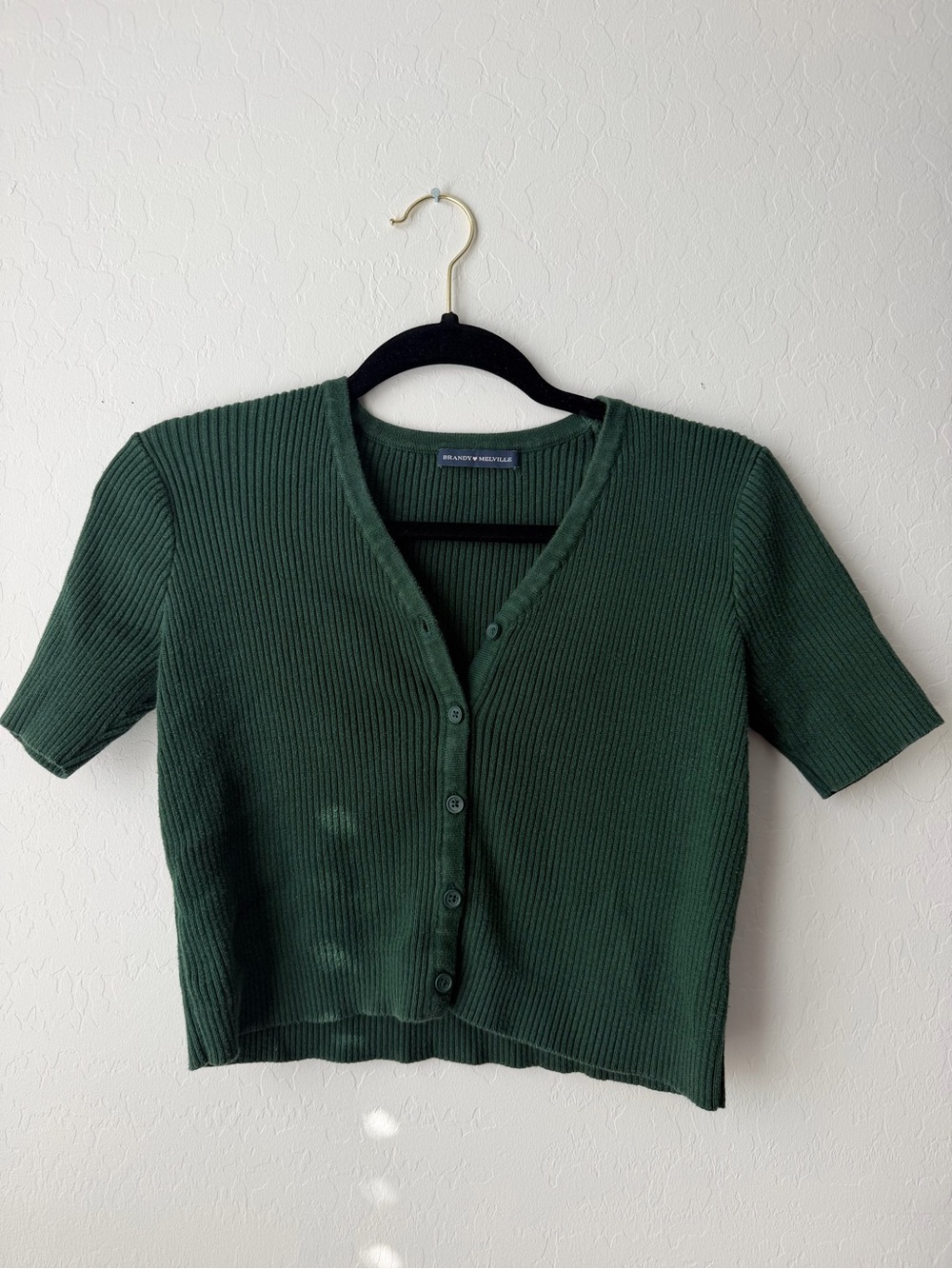 Brandy Melville Dark Green Ribbed V-Neck Button Cardigan